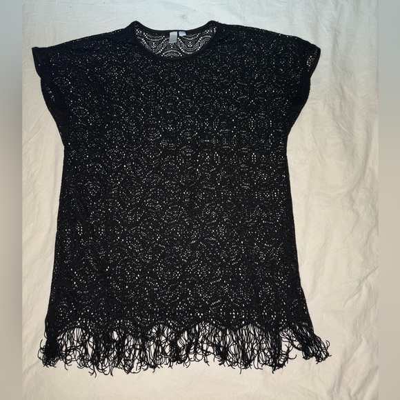 Other - Swim Coverup Top / Dress / Crochet with Fringe Bottom / Black / X-Large / Design